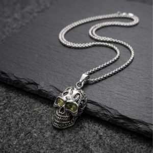 Premium Skull Pendant Unisex Chain with Glow Eyes | Stainless Steel |