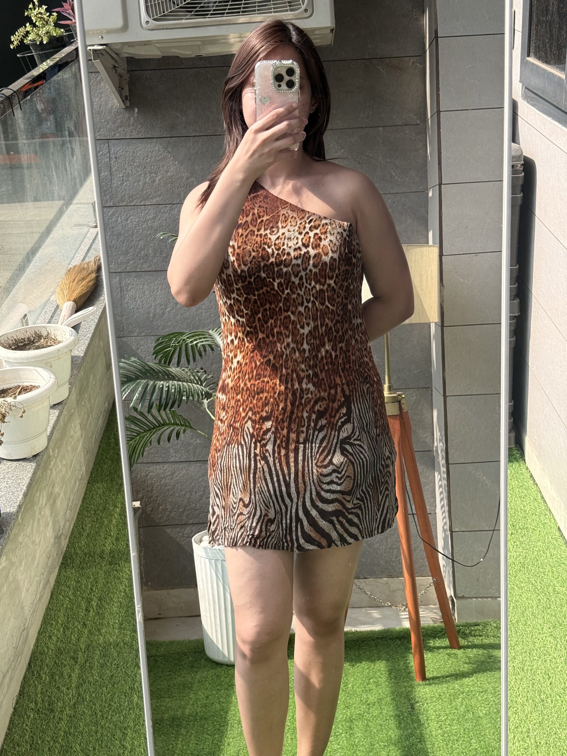 Wild Print One Shoulder Mini Dress