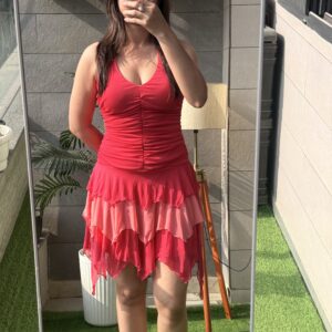 Cherry Red Layered Ruffle Mini Dress